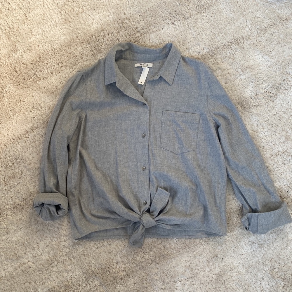 Madewell long sleeve button up tie-up top